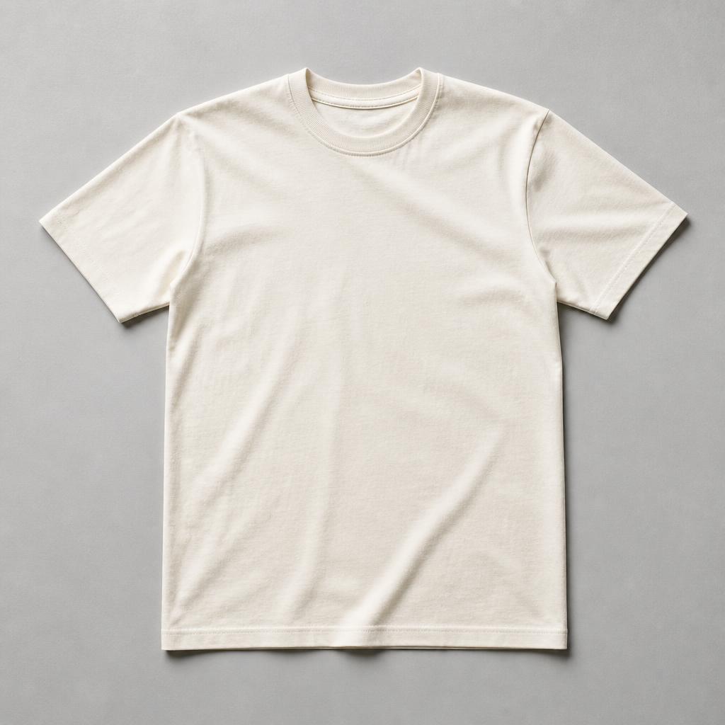 Good Kit Everyday T-Shirt — Cream everyday t-shirt laid flat on a soft grey studio background