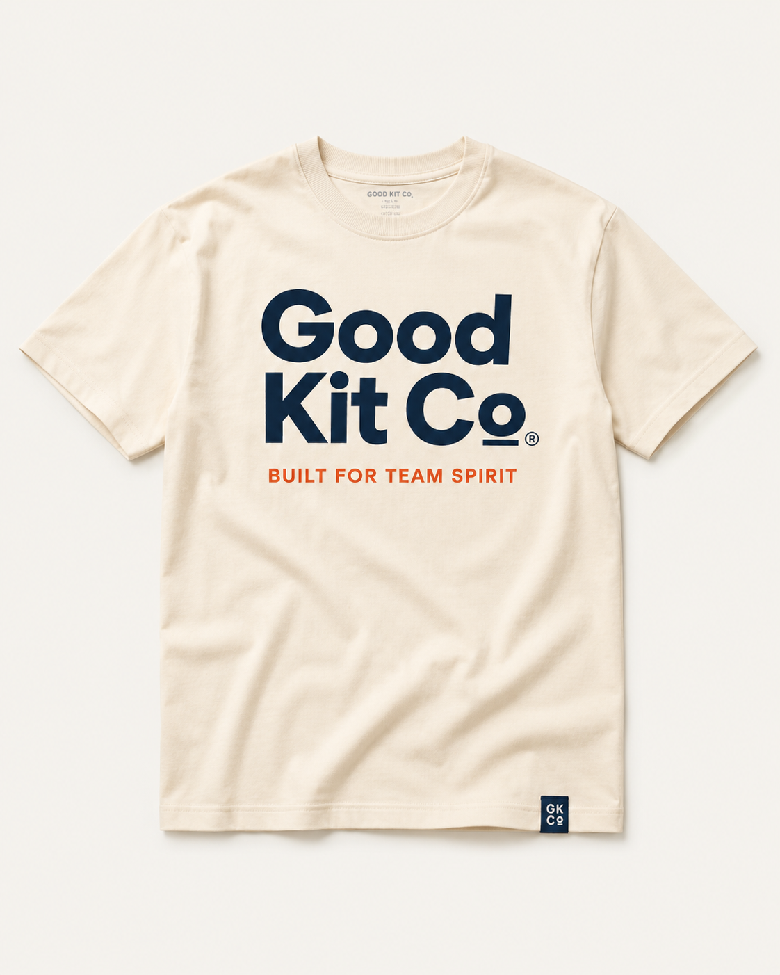 Cream Good Kit Co branded T-shirt laid flat