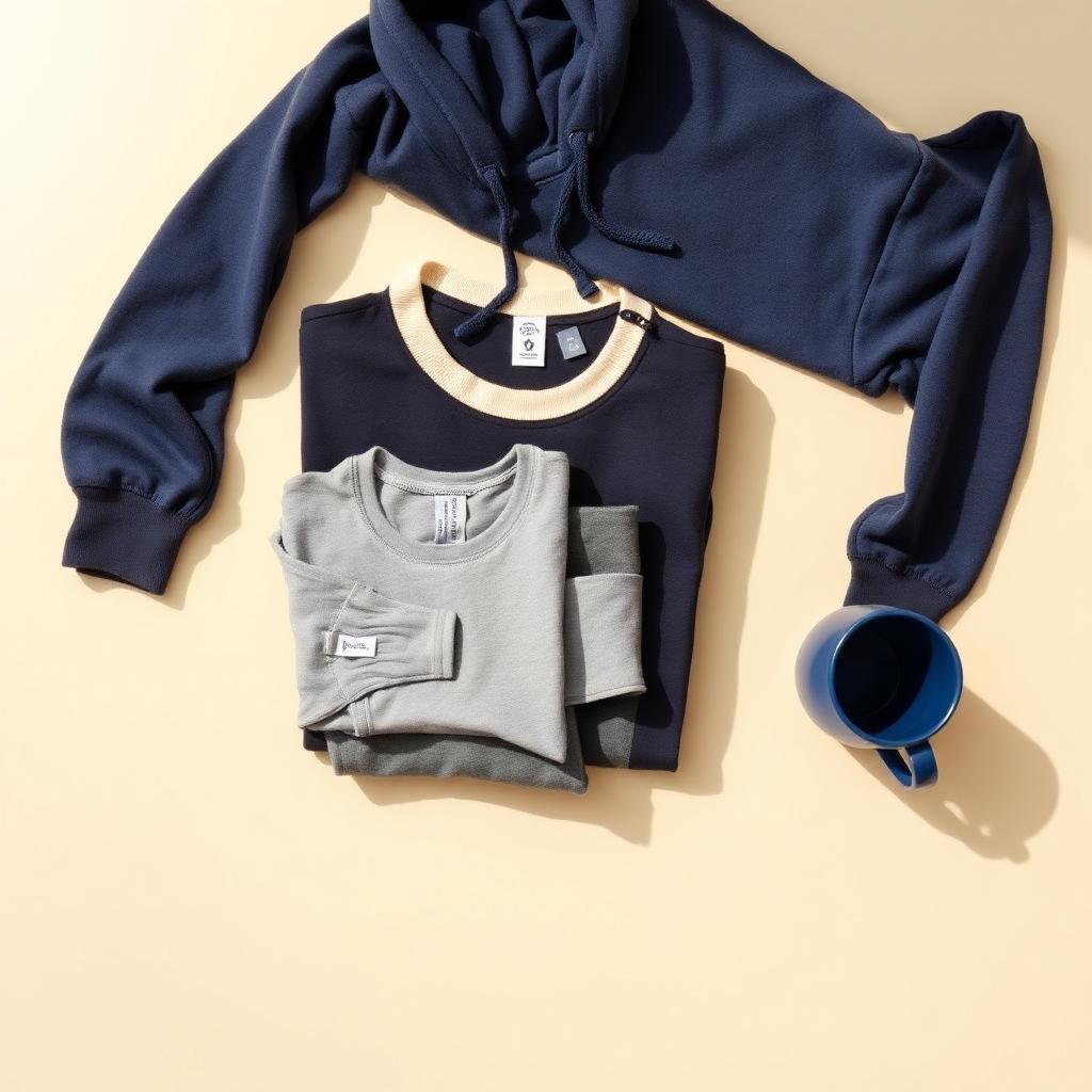 Good Kit New Starter Kit — New starter kit of a navy hoodie, cream and grey T-shirts and a navy mug